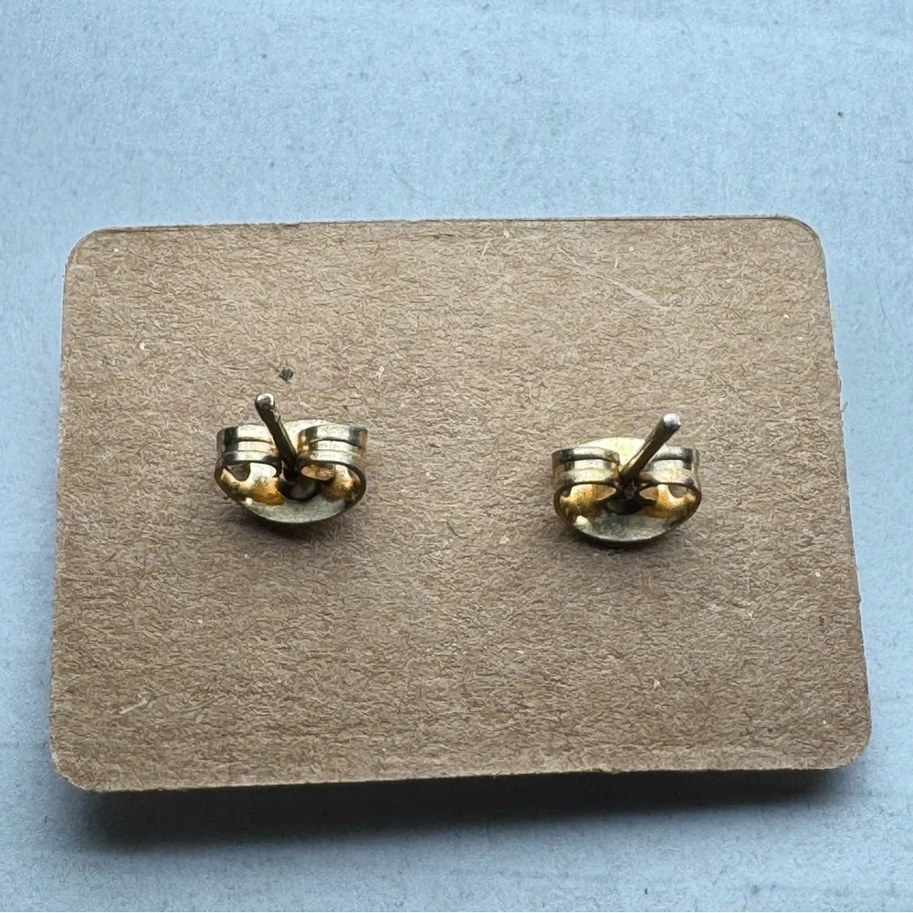 Vintage Kids Gold Tone Apple Stud Earrings with Faceted Plastic Gem